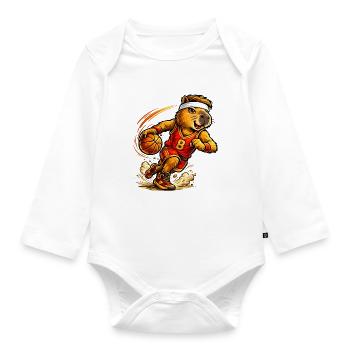 Cute Capybara Playing Basketball - Organic Longsleeve Baby Bodysuit - white - Front