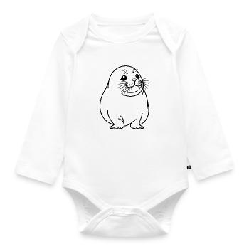 Moppelige Robbe One Line Tiermotiv - Baby Bio-Langarm-Body - Weiß - Vorne