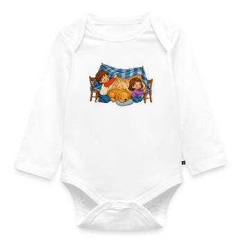 Kinder Deckenhöhle mit Hund Kuscheliges Motiv - Baby Bio-Langarm-Body - Weiß - Vorne