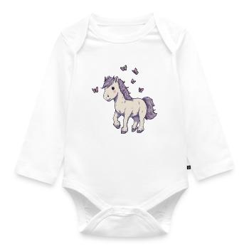 Cute Pony with Butterflies - Organic Longsleeve Baby Bodysuit - white - Front