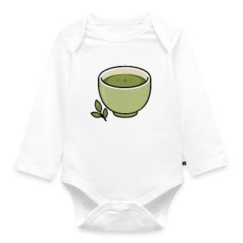 Minimalistische Matcha-Teetassen-Illustration - Baby Bio-Langarm-Body - Weiß - Vorne