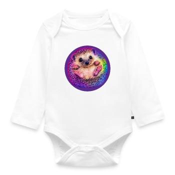 Regenbogen-Igel  - Baby Bio-Langarm-Body - Weiß - Vorne
