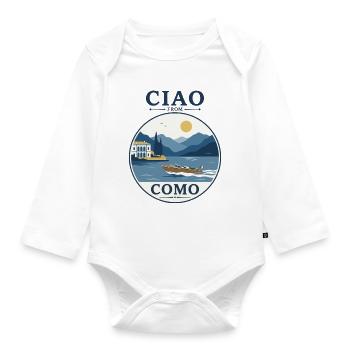 Como See: Villa, Boot und Berglandschaft - Baby Bio-Langarm-Body - Weiß - Vorne