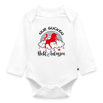 Nur gucken Nicht anfassen Einhorn Regenbogen - Baby Bio-Langarm-Body - Weiß - Vorne