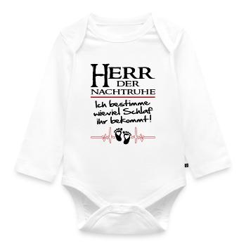 Herr der Nachtruhe Schlaf bekommen Babysprüche - Baby Bio-Langarm-Body - Weiß - Vorne