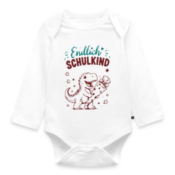 Endlich Schulkind Dino Geschenk - Baby Bio-Langarm-Body - Weiß - Vorne
