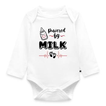 Powered by Milk Babysprüche Milch - Baby Bio-Langarm-Body - Weiß - Vorne
