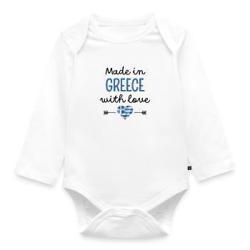 Made in Greece with Love – Babykleidung - Baby Bio-Langarm-Body - Weiß - Vorne