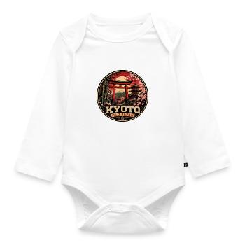 Kyoto Old Japan Vintage-Reiseabzeichen - Baby Bio-Langarm-Body - Weiß - Vorne