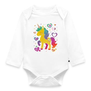 Niedliches Einhorn mit Herzen Design - Baby Bio-Langarm-Body - Weiß - Vorne
