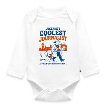 Lucerne's reporter dachshund - Organic Longsleeve Baby Bodysuit - white - Front