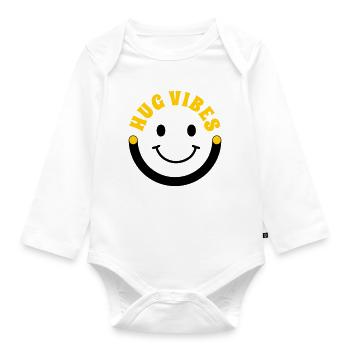 Minimalistische Umarmungsstimmung – Typografie mit Lächelkurve - Baby Bio-Langarm-Body - Weiß - Vorne