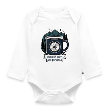 Angetrieben von Kies und Espresso-Kaffeetasse - Baby Bio-Langarm-Body - Weiß - Vorne