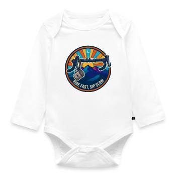 Ride Fast Sip Slow Retro Bike Abzeichen - Baby Bio-Langarm-Body - Weiß - Vorne