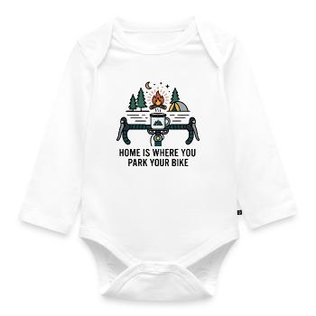 Zuhause ist der Ort, an dem du dein Fahrrad parkst. Campingbecher. - Baby Bio-Langarm-Body - Weiß - Vorne