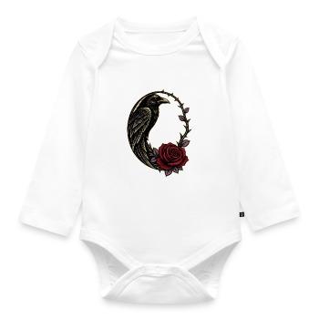 Gotische Rabe, Rosen, Dorn-Halbmond, - Baby Bio-Langarm-Body - Weiß - Vorne