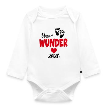 Unser Wunder 2026 Babysprüche Herz Klein - Baby Bio-Langarm-Body - Weiß - Vorne