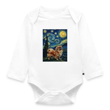 Pekingese Sternennacht – Peke Hund Mama Papa Schoßhund - Baby Bio-Langarm-Body - Weiß - Vorne