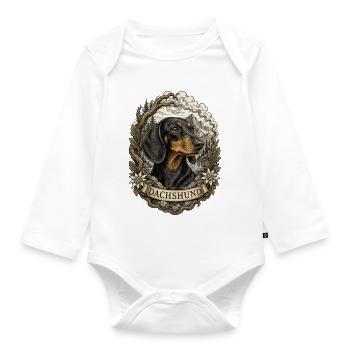Dackel im Vintage Stil mit Berglandschaft - Baby Bio-Langarm-Body - Weiß - Vorne