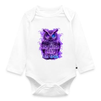 Be Wise Like An Owl Neon Design - Baby Bio-Langarm-Body - Weiß - Vorne