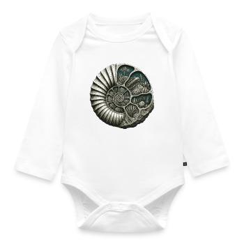 Ammonit-Fossil-Prähistorische Riff-Ausschnitt - Baby Bio-Langarm-Body - Weiß - Vorne