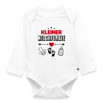 Kleiner Milchjunkie Herz Füße Babysprüche Lustig - Baby Bio-Langarm-Body - Weiß - Vorne