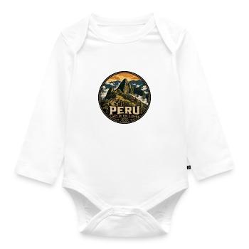 Peru Lost in the Clouds Vintage-Abzeichen - Baby Bio-Langarm-Body - Weiß - Vorne