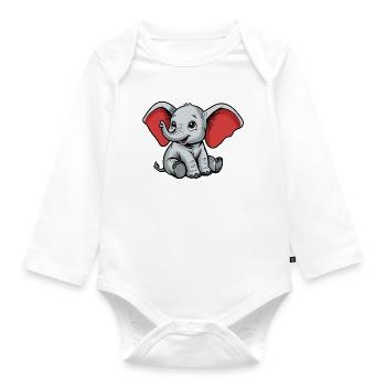 Little Elephant – Cheerful Cartoon Character - Organic Longsleeve Baby Bodysuit - white - Front