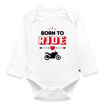 Né pour faire de la moto Bébé Dictons Biberon de lait - Body Bébé bio manches longues - blanc - Devant