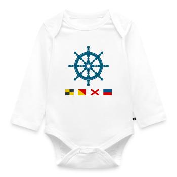 Love – Maritime steering wheel with signal flags - Organic Longsleeve Baby Bodysuit - white - Front
