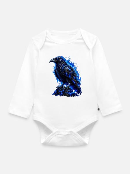 Schwarzer Rabe mit blauer Aura - Baby Bio-Langarm-Body - Weiß