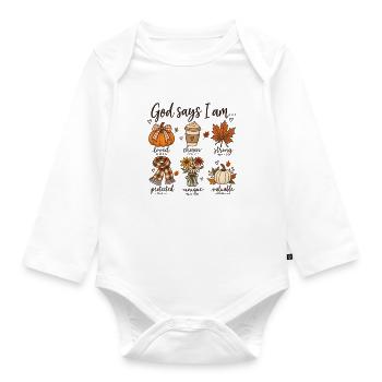  Gott Sagt Ich Bin Herbsternte - Baby Bio-Langarm-Body - Weiß - Vorne