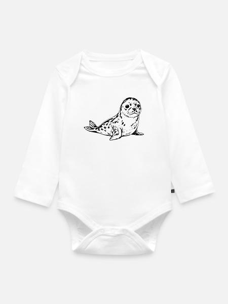 Seehund Robbe Nordsee Geschenk - Baby Bio-Langarm-Body - Weiß
