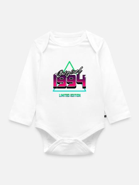Original 1994 – 90er Jahre Retro Neon Kult Motiv - Baby Bio-Langarm-Body - Weiß