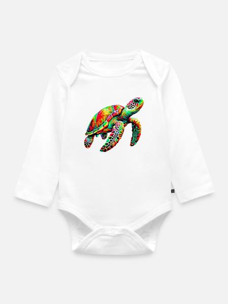 Schildkröte - Baby Bio-Langarm-Body - Weiß