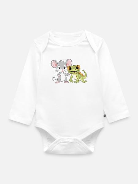 Little_mouse_and_gecko_are_best_friends - Baby Bio-Langarm-Body - Weiß