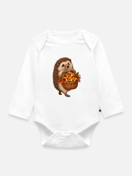 Igel beim Pilzsammeln - Baby Bio-Langarm-Body - Weiß