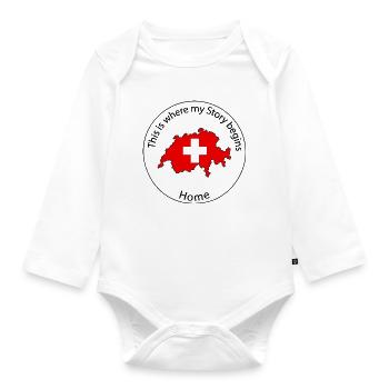 Schweiz - This is where My Story beginns - Baby Bio-Langarm-Body - Weiß - Vorne