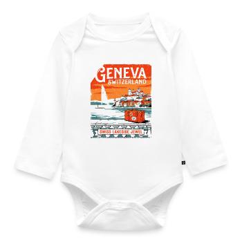 Vintage Geneva Switzerland Lakeside Jewel Travel - Baby Bio-Langarm-Body - Weiß - Vorne