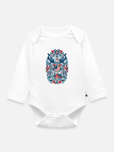 USA | Neuengland, Leuchtturm & Meer - Baby Bio-Langarm-Body - Weiß