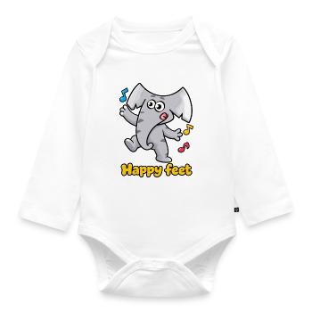 Tanzender Elefant Charlie Happy Feet - Baby Bio-Langarm-Body - Weiß - Vorne