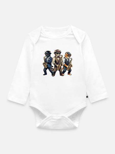 Saxophon, Saxophonist, Jazz, Saxofon - Baby Bio-Langarm-Body - Weiß