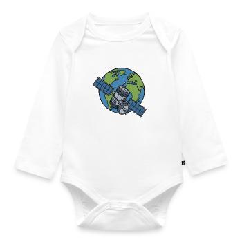 Satellit Orbit Erde Weltraum Sci-Fi Vektor Shirt - Baby Bio-Langarm-Body - Weiß - Vorne