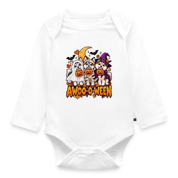 Halloween-Wau: Drei Welpen im Kürbis - Baby Bio-Langarm-Body - Weiß - Vorne