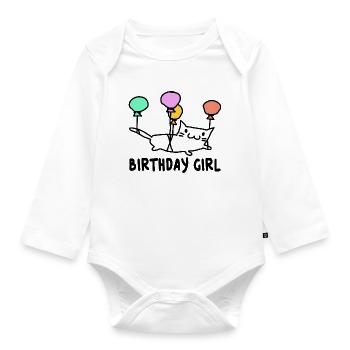 Katze mit Ballons Birthday Girl Geschenk - Baby Bio-Langarm-Body - Weiß - Vorne