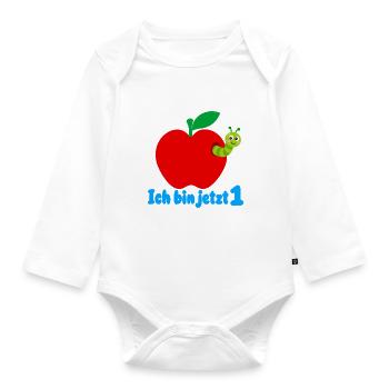 Ich bin jetzt 1 mit süßem Apfel - Baby Bio-Langarm-Body - Weiß - Vorne