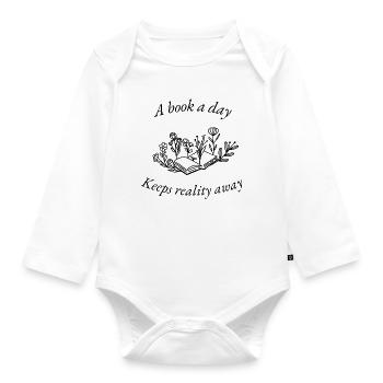 Ein Buch am Tag hält die Realität fern - Baby Bio-Langarm-Body - Weiß - Vorne