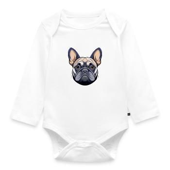 Französischer Bulldoggenkopf - Baby Bio-Langarm-Body - Weiß - Vorne