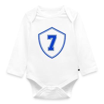 Blaues Sieben Shield Emblem - Baby Bio-Langarm-Body - Weiß - Vorne