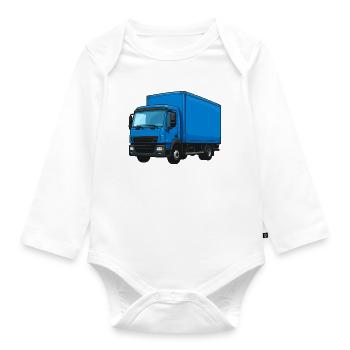 Blauer LKW Kraftvoller Transporter - Baby Bio-Langarm-Body - Weiß - Vorne